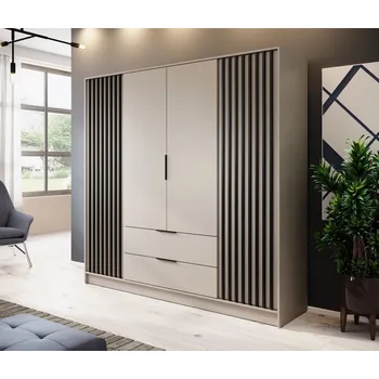 Šatní skříň Čtyřdveřová skříň MARFA - šířka 206 cm, kašmír / černá