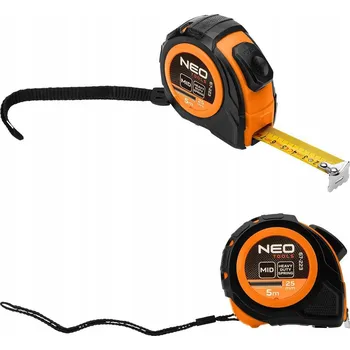 metr Svinovací metr ocelový 5 m x 25 mm s automatickou aretací a dvěma tlačítky stop NEO