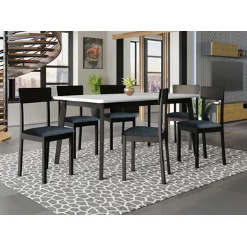 Jídelní stůl Rozkládací stůl 160 cm s 6 židlemi ADELBITE 7 - bílý / černý / modrý