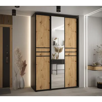 Šatní skříň Šatní skříň YVONA 11 - 160/45 cm, černá / dub artisan / černá