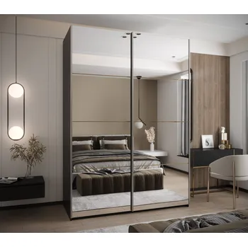 Šatní skříň Dvoudveřová skříň SAMARA 2 - 170 cm, černá / dub artisan / stříbrná