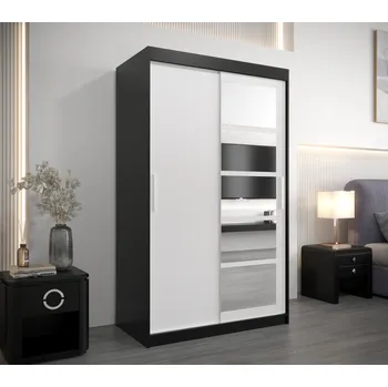 Šatní skříň Šatní skříň se zrcadly MARIE - šířka 120 cm, černá / bílá