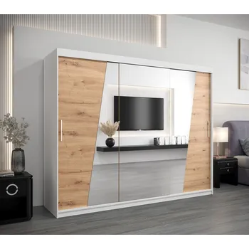 Šatní skříň Skříň s posuvnými dveřmi GABRIELA - šířka 250 cm, bílá / dub artisan