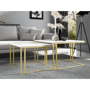 Konferenční stolek Set 2x konferenční stolek PTYSIA - zlatý / bílý mramor