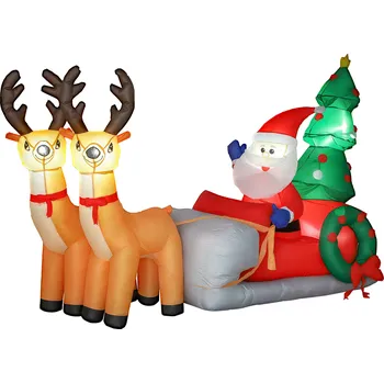 Vánoční dekorace Outsunny Nafukovací vánoční dekorace Outsunny, Santa Claus v sobím spřežení, polyesterová tkanina, LED světla, barevné