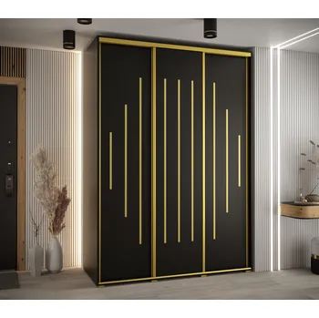 Šatní skříň Šatní skříň YVONA 12 - 170/60 cm, černá / zlatá