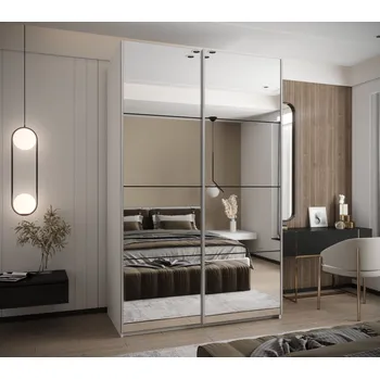 Šatní skříň Dvoudveřová skříň SAMARA 2 - 150 cm, bílá / černá / stříbrná