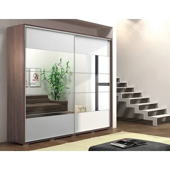 Šatní skříň Zrcadlová šatní skříň 200/245 FERNANDO - čokoláda / bílá