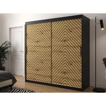 Šatní skříň Vysoká šatní skříň 200 cm s posuvnými dveřmi ORIOT - černá / dub artisan
