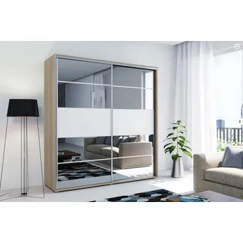 Šatní skříň Zrcadlová šatní skříň 200/215 BENEDICTO - dub sonoma / bílá