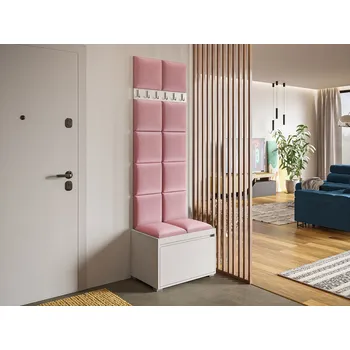 Předsíňová stěna Předsíňová stěna s nástěnnými čalouněnými panely CLENZE 1 - bílá / růžová
