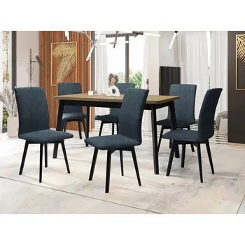 Jídelní stůl Moderní jídelní sestava 6+1 ADELBITE 10 - dub sonoma / černá / modrá