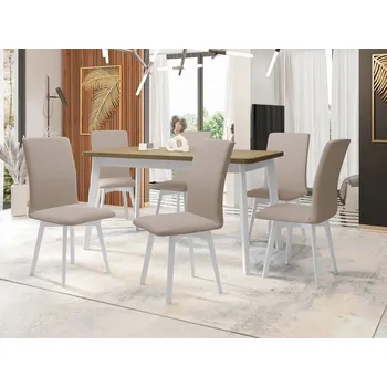 Jídelní stůl Moderní jídelní sestava 6+1 ADELBITE 10 - dub sonoma / bílá / béžová