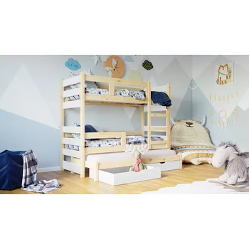 Dětská postel Patrová postel 75x180 SIGNE s přistýlkou - borovice / bílá