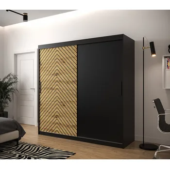Šatní skříň Šatní skříň s grafikou JANETTE 1 - šířka 200 cm, černá / dub artisan
