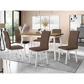 Jídelní stůl Moderní jídelní sestava 6+1 ADELBITE 9 - dub grandson / bílá / hnědá 2