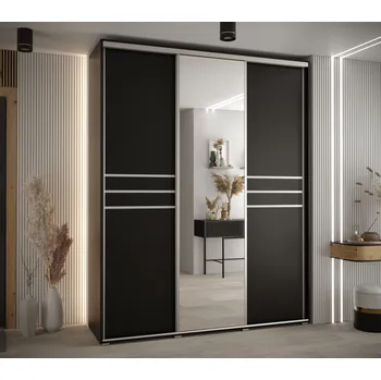 Šatní skříň Šatní skříň YVONA 11 - 190/60 cm, černá / stříbrná