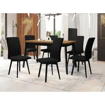 Jídelní stůl Moderní jídelní sestava 6+1 ADELBITE 10 - dub grandson / černá / černá