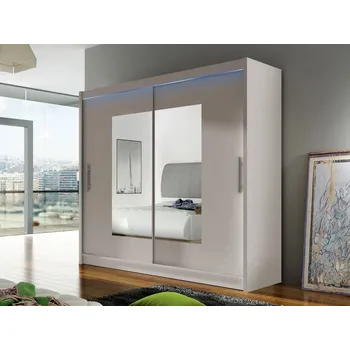 Šatní skříň Šatní skříň 180 cm se zrcadlem a LED osvětlením FLORENCIO 7 - kašmír