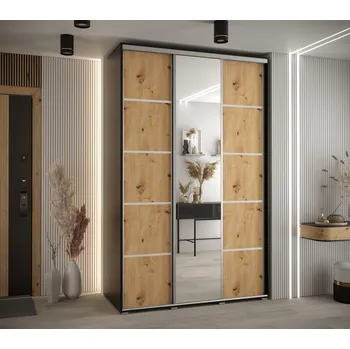 Šatní skříň Šatní skříň YVONA 5 - 160/60 cm, černá / dub artisan / stříbrná