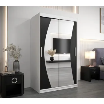 Šatní skříň Skříň s posuvnými dveřmi AGATA - 120 cm, bílá / černá