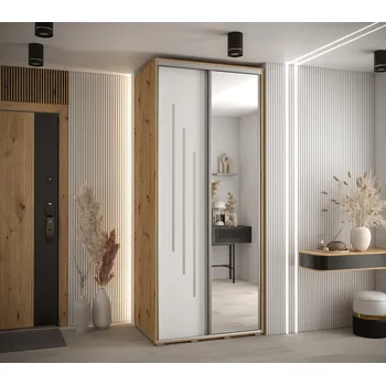 Šatní skříň Šatní skříň YVONA 9 - 110/60 cm, dub artisan / bílá / stříbrná