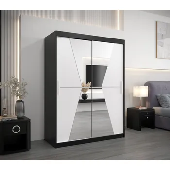 Šatní skříň Šatní skříň se zrcadly MILANA - šířka 150 cm, černá / bílá