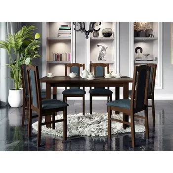 Jídelní stůl Jídelní sestava 6+1 s rozkládacím stolem SALUSIA 4 - ořech / modrá