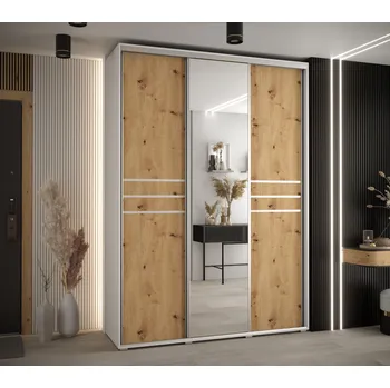Šatní skříň Šatní skříň YVONA 11 - 180/60 cm, bílá / dub artisan / stříbrná