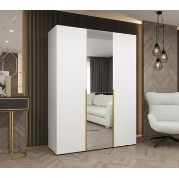 Šatní skříň Šatní skříň 150 cm ASUDA se zrcadlem - bílá / zlatá