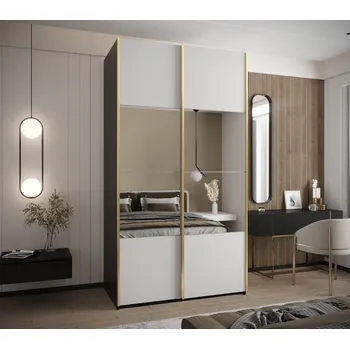 Šatní skříň Dvoudveřová skříň SAMARA 4 - 130 cm, černá / bílá / zlatá