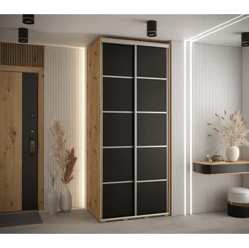 Šatní skříň Šatní skříň ASIRI 4 - 120/45 cm, dub artisan / černá / stříbrná