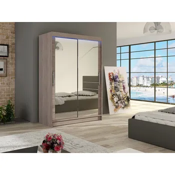 Šatní skříň Šatní skříň 120 cm se zrcadlem a LED osvětlením GASPARA 7 - dub lanýž