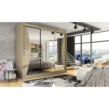 Šatní skříň Vysoká zrcadlová šatní skříň 250 cm HORTENSIA 8 - dub sonoma