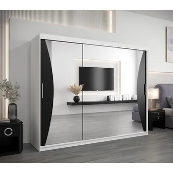 Šatní skříň Skříň s posuvnými dveřmi AJA - šířka 250 cm, bílá / černá
