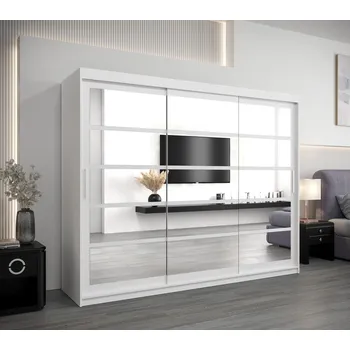 Šatní skříň Skříň s posuvnými dveřmi LEONA - šířka 250 cm, bílá