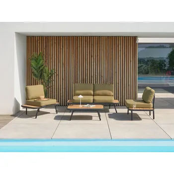 Zahradní sestava 4místná zahradní sedací souprava olivově zelená certifikované akáciové dřevo polštáře pohovka křesla stůl Beliani