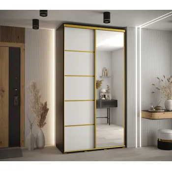 Šatní skříň Šatní skříň YVONA 5 - 130/45 cm, černá / bílá / zlatá