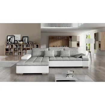 Sedací souprava Rohová sedací souprava ZELMA - bílá ekokůže / šedá, levý roh