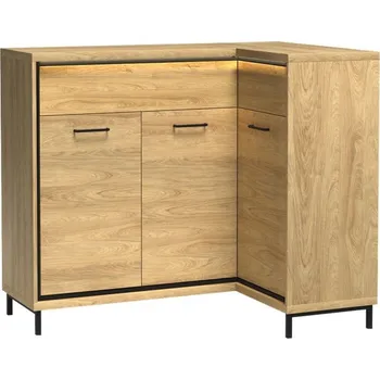 Komoda Kombinovaná rohová komoda na nožkách s LED osvětlením SUCRE 4 - ořech hikora