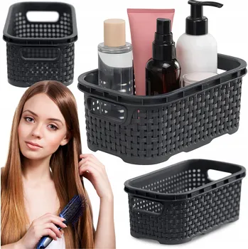 Úložný box Ratanový plastový košík 1 l na kosmetiku do koupelny Krabička Úložný box