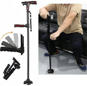 SKLÁDACÍ HŮL PRO SENIORY A INVALIDY SE 4 OPĚRNÝMI BODY + LED SVÍTILNA + ALARM