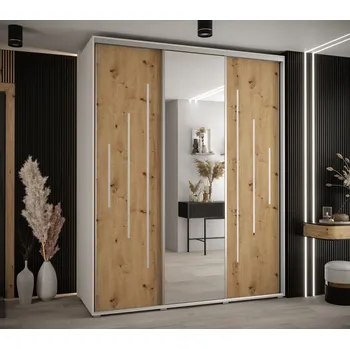 Šatní skříň Šatní skříň YVONA 13 - 190/60 cm, bílá / dub artisan / stříbrná