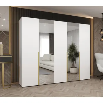 Šatní skříň Šatní skříň 250 cm ASUDA se zrcadly - bílá / zlatá