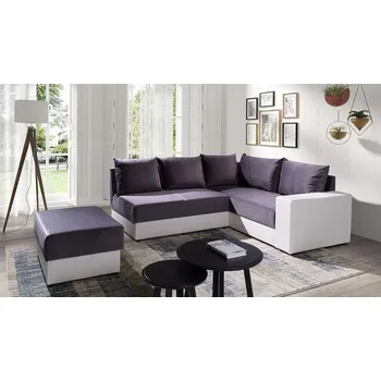 Sedací souprava Rohová sedací souprava s taburety CORTLAND 2 - bílá ekokůže / tmavá šedá, pravý roh