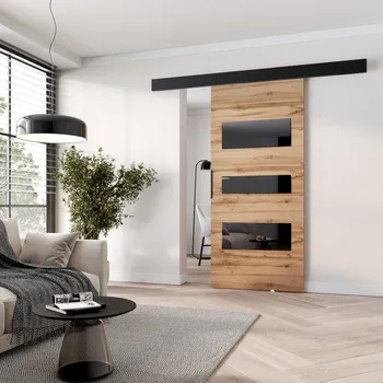 Interiérové dveře Posuvné dveře na stěnu BARRET 13 - 86 cm, dub wotan / černé