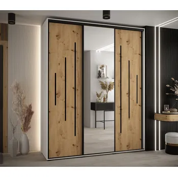 Šatní skříň Šatní skříň YVONA 13 - 200/45 cm, bílá / dub artisan / černá