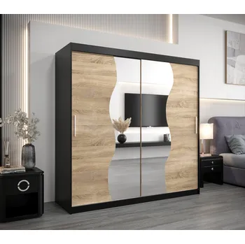 Šatní skříň Šatní skříň ROZALIE - šířka 200 cm, černá / dub sonoma