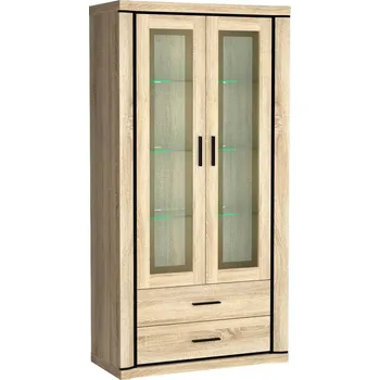 Policová skříň Dvoudveřová vitrína AIRA - dub sonoma