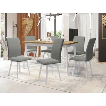 Jídelní stůl Moderní jídelní sestava 6+1 ADELBITE 10 - dub artisan / bílá / šedá